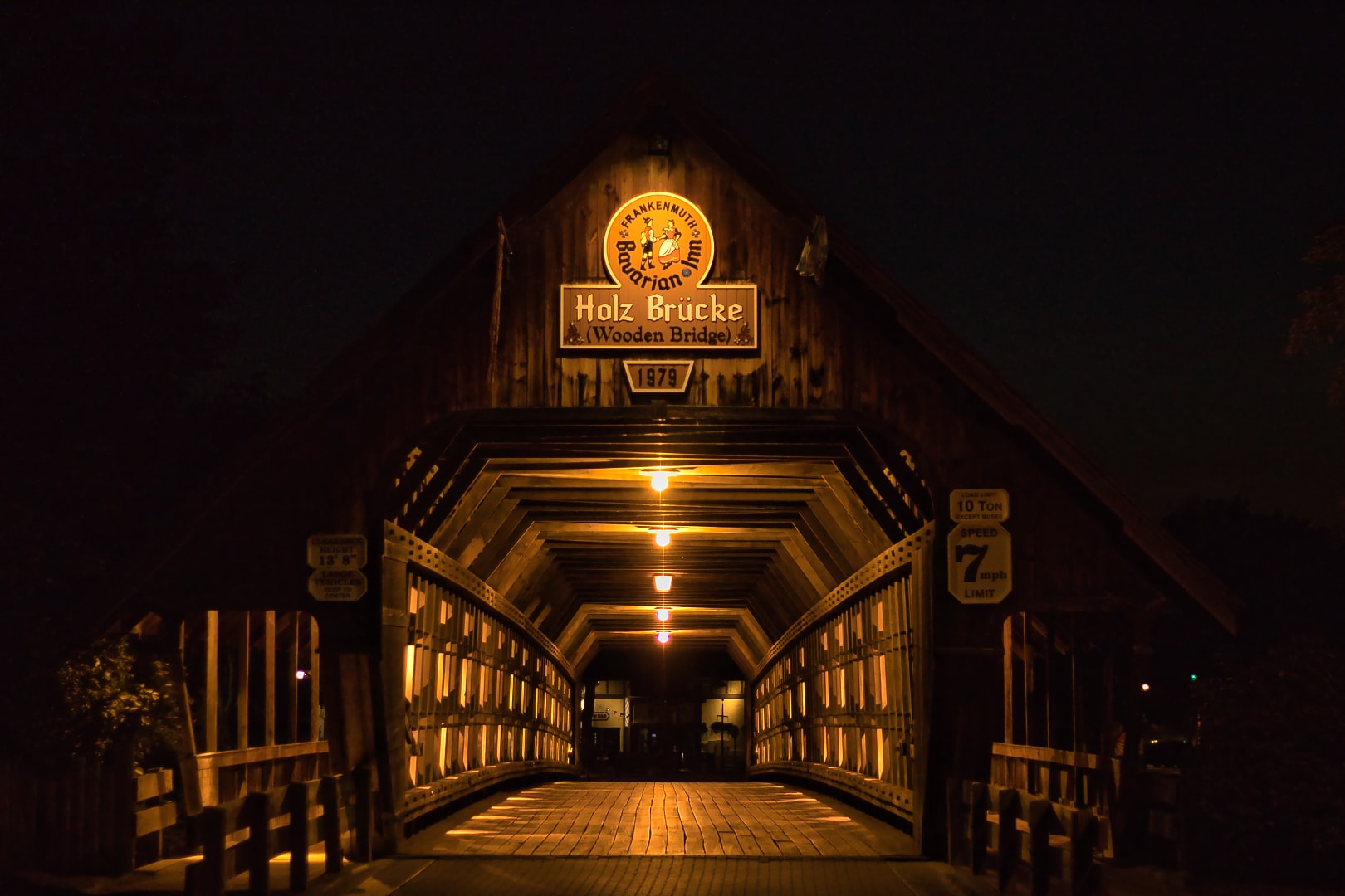 Frankenmuth oldest wooden bridge nighttime long exposure — fine art event photography Michigan by Atelier Lens LLC