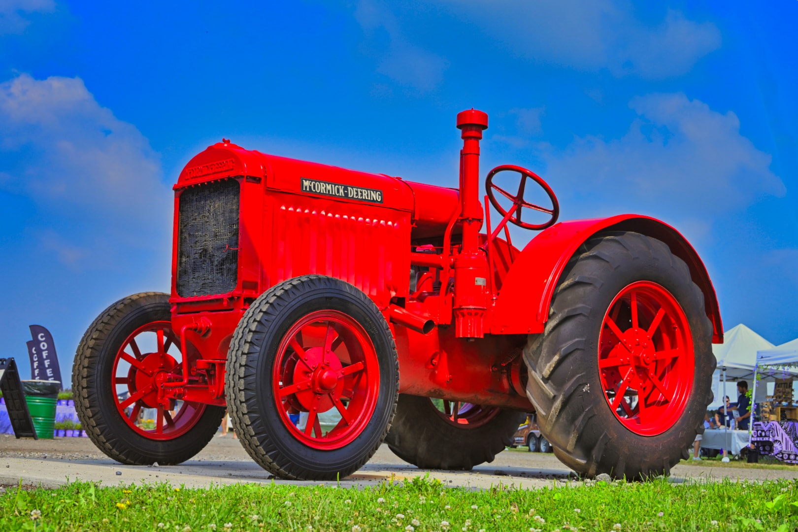 Fully restored vintage red McCormick-Deering tractor on display at Blake's Lavender Festival, Blake's Apple Orchard, Armada, Michigan — commercial property and heritage equipment photography by Atelier Lens LLC
