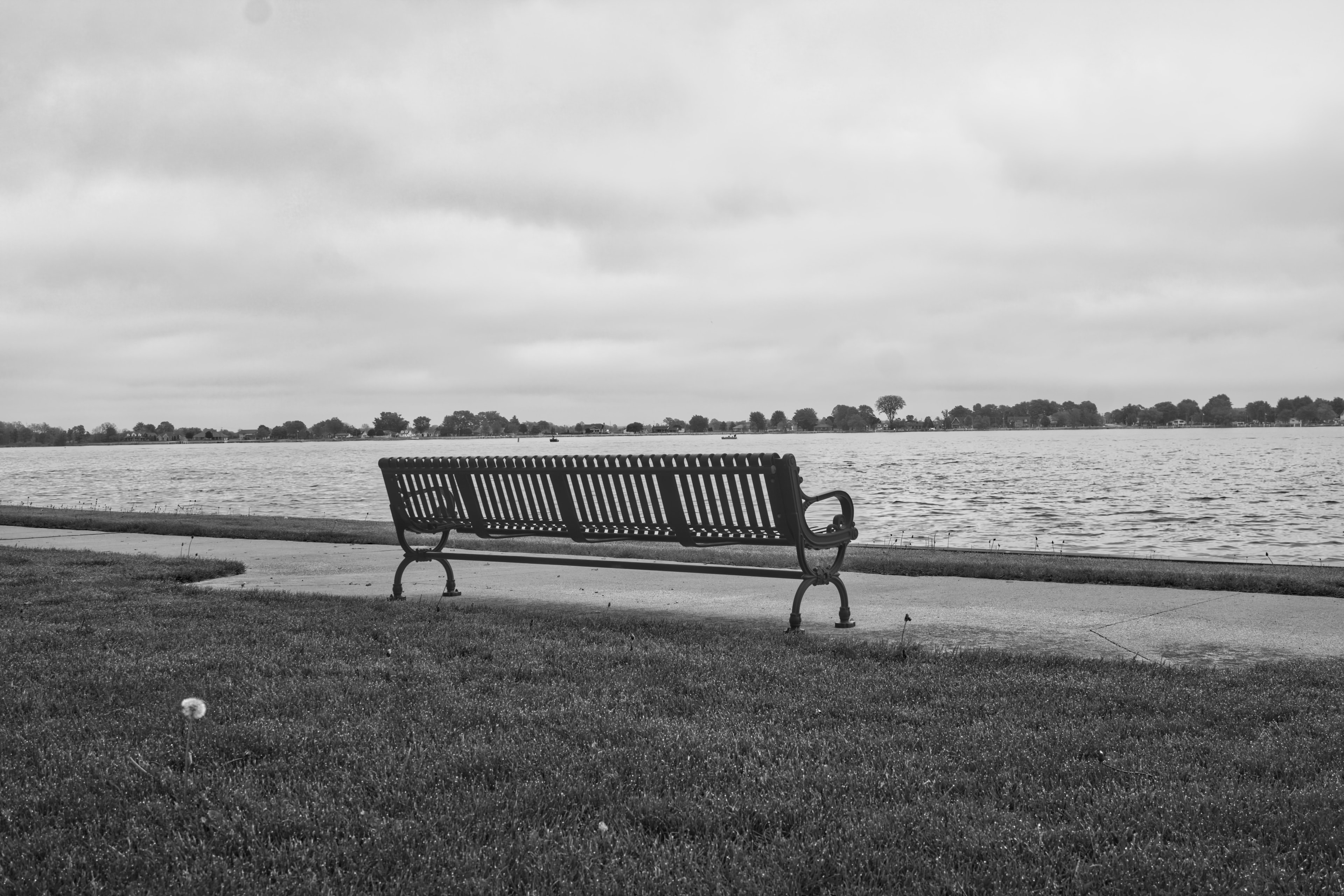 Marine City bench black and white landscape — fine art print Southeast Michigan by Atelier Lens LLC