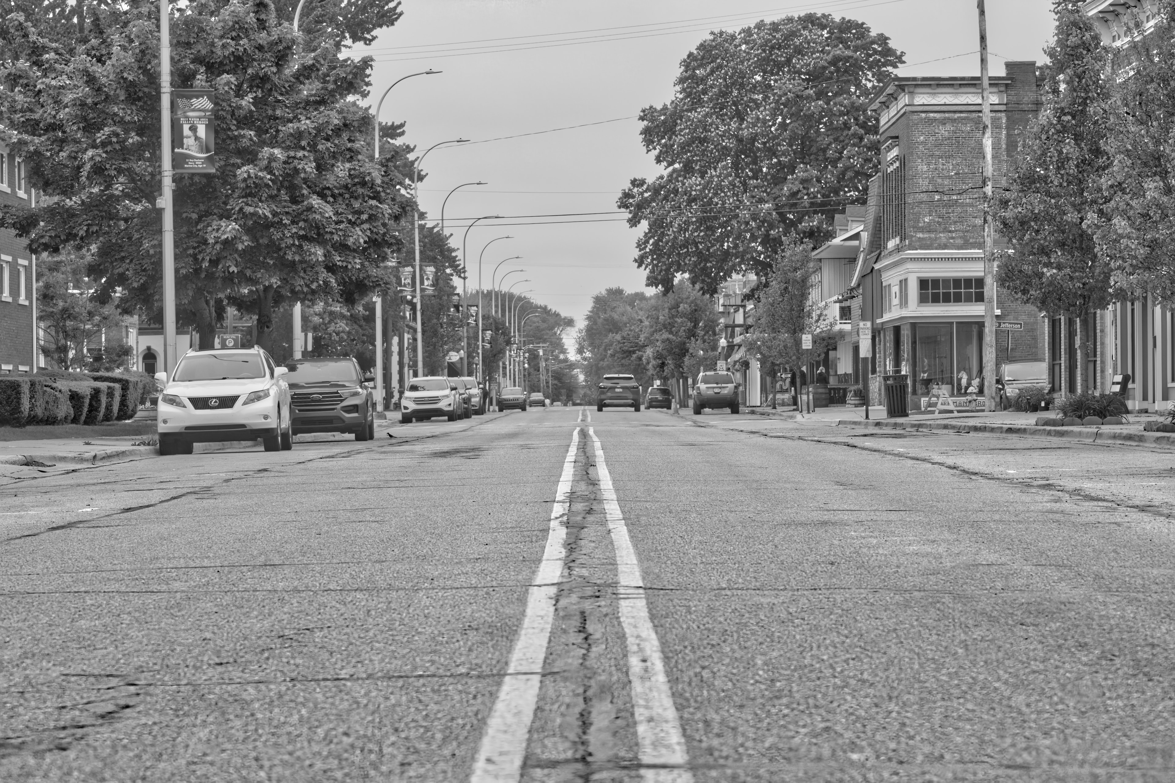 Small town main street in black and white fine art photography — Southeast Michigan by Atelier Lens LLC