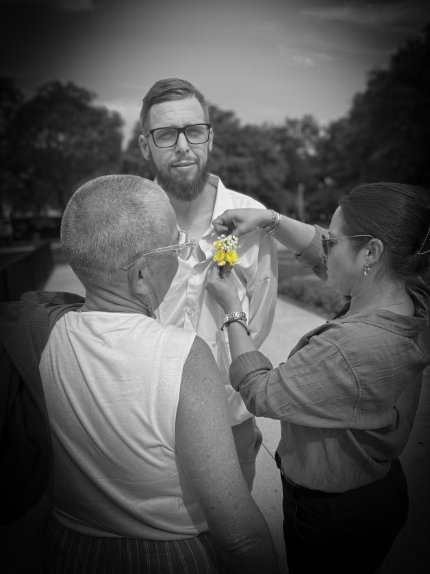 Groom preparing on wedding day — B&W portrait, Southeast Michigan
